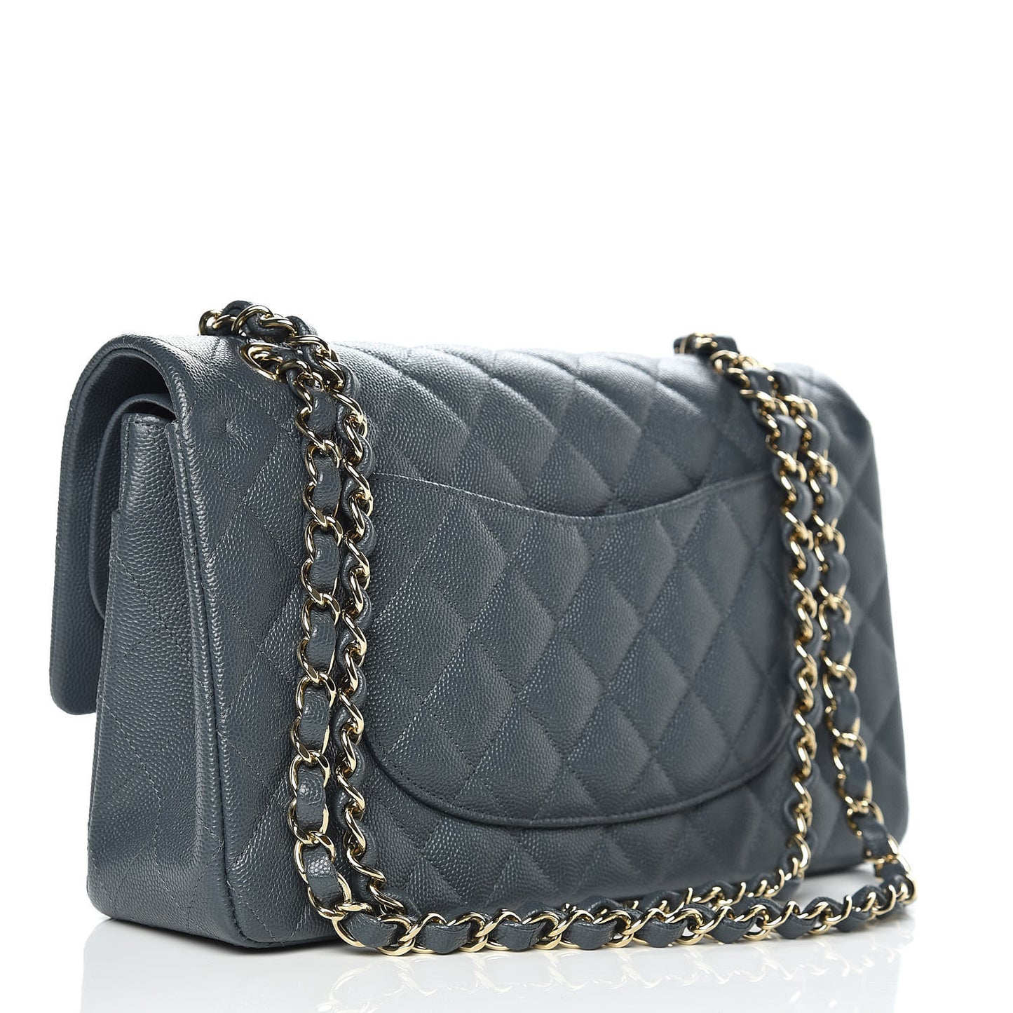 Caviar Quilted Medium Double Flap Dark Grey