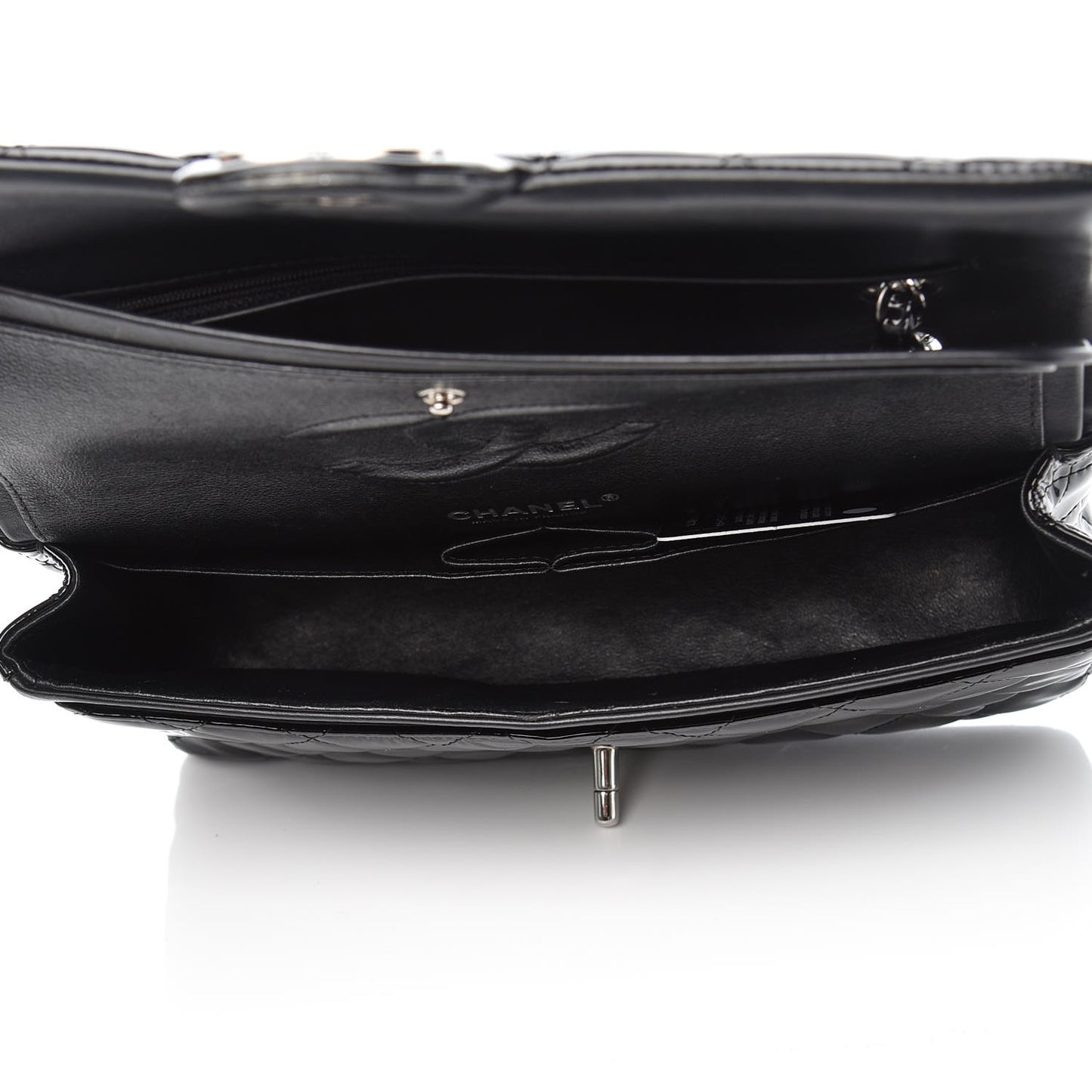 Patent Quilted Medium Double Flap Black