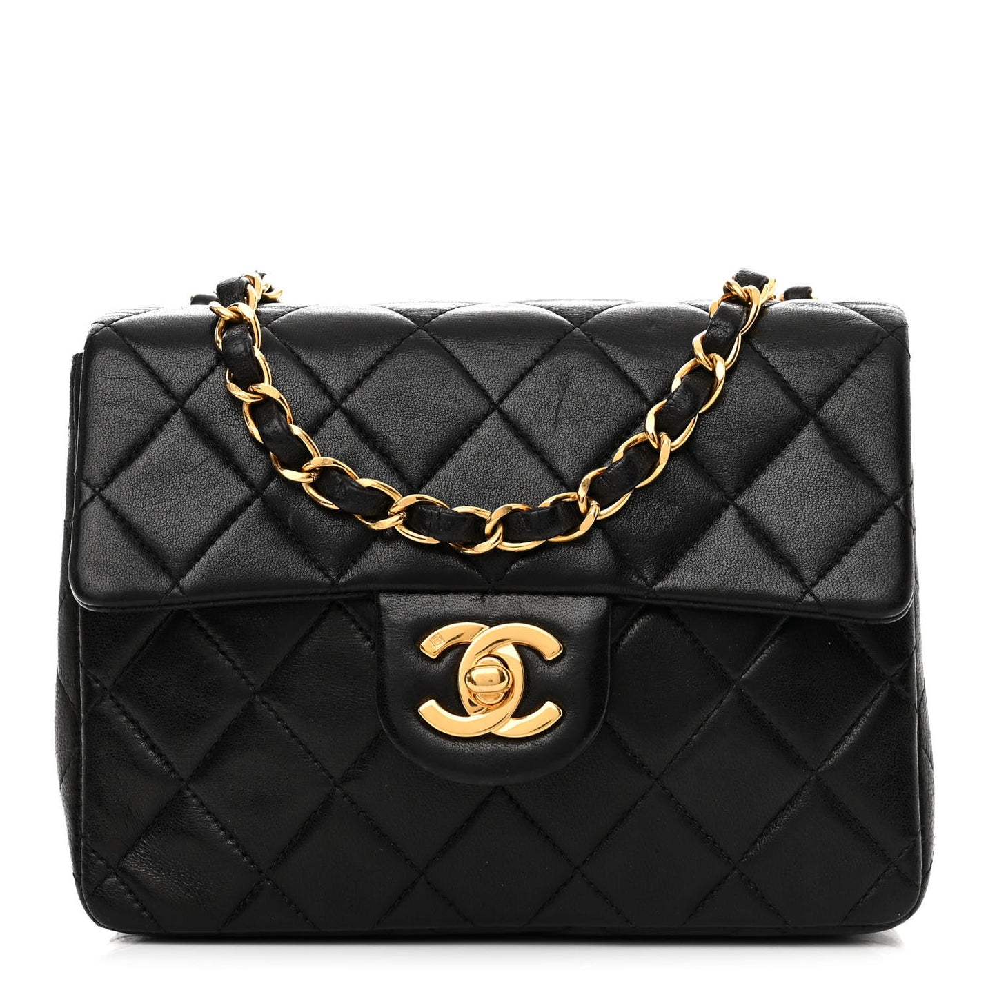 Lambskin Quilted Mini Square Flap Black