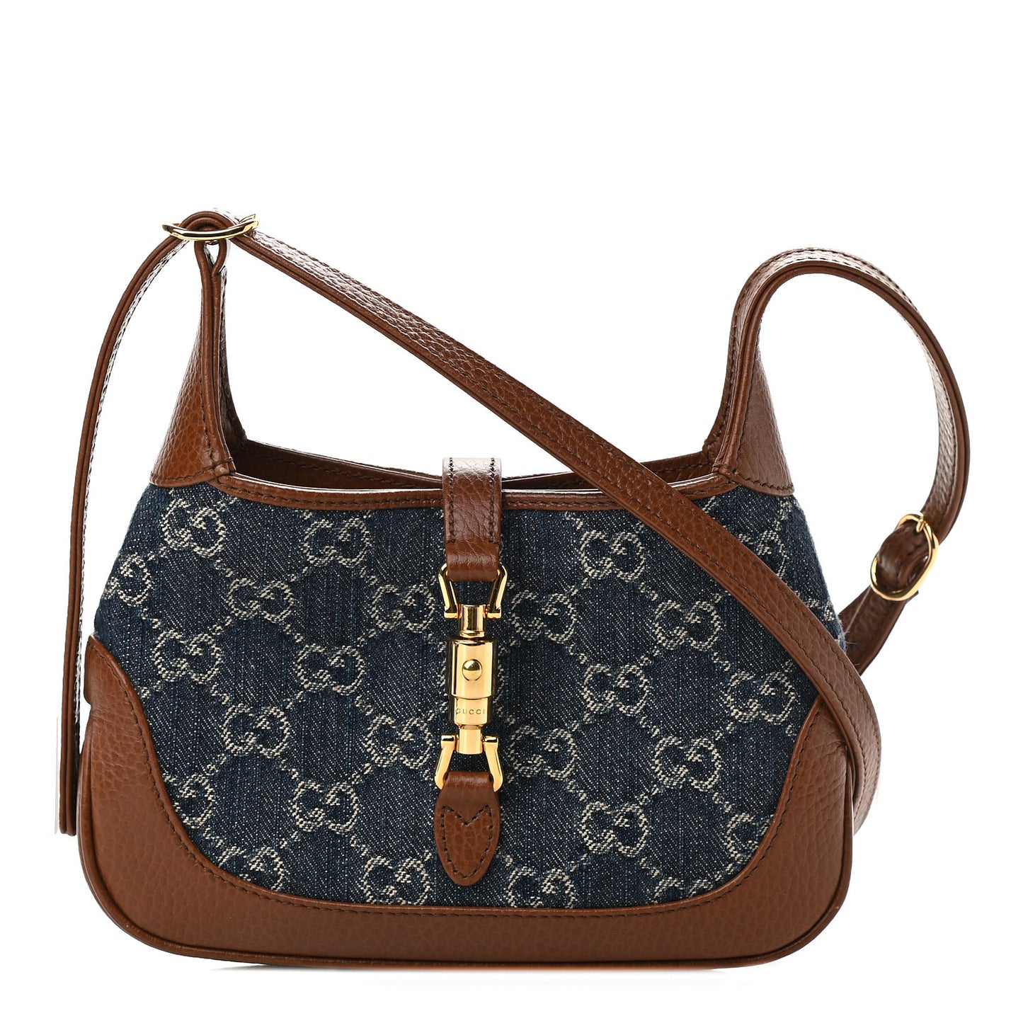 New Denim GG Monogram Calfskin Mini Jackie 1961 Hobo Blue Tea Cuir