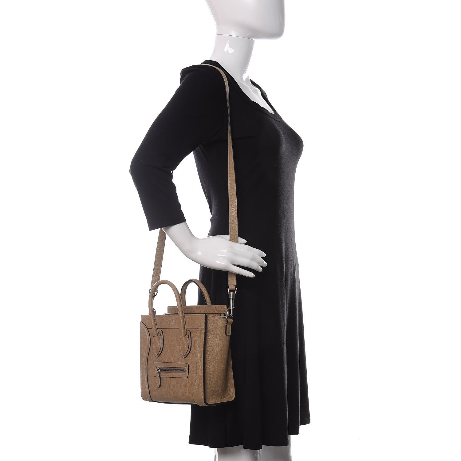 Celine Drummed Calfskin Nano Luggage Dune 2 of 12