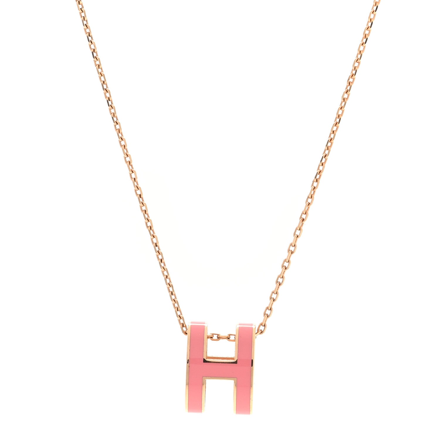 Hermes Lacquered Rose Gold Pop H Pendant Necklace Rose Azalee 1 of 5