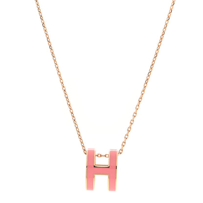 Hermes Lacquered Rose Gold Pop H Pendant Necklace Rose Azalee 1 of 5