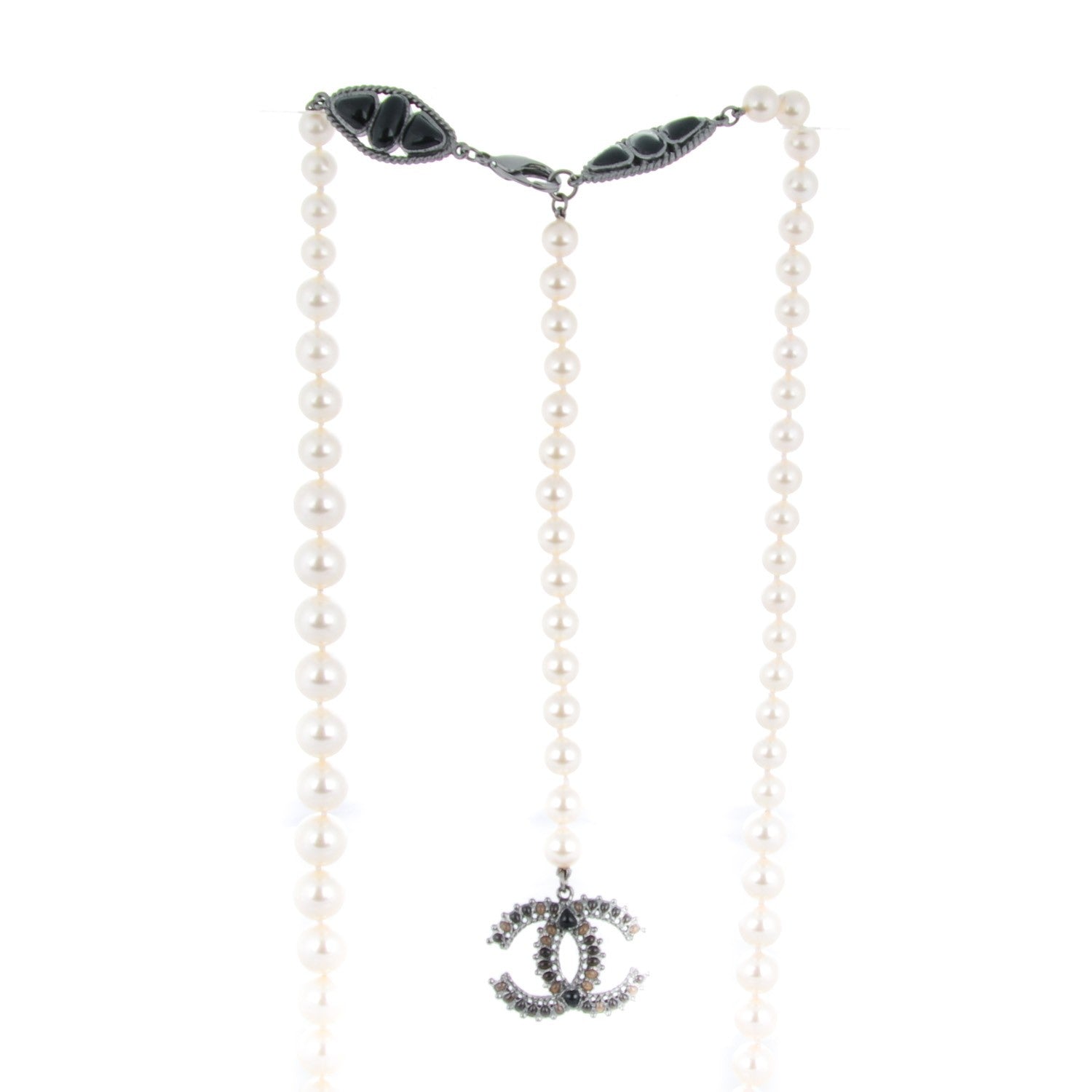 Chanel Pearl Gripoix Ruthenium CC Long Necklace Black 3 of 4