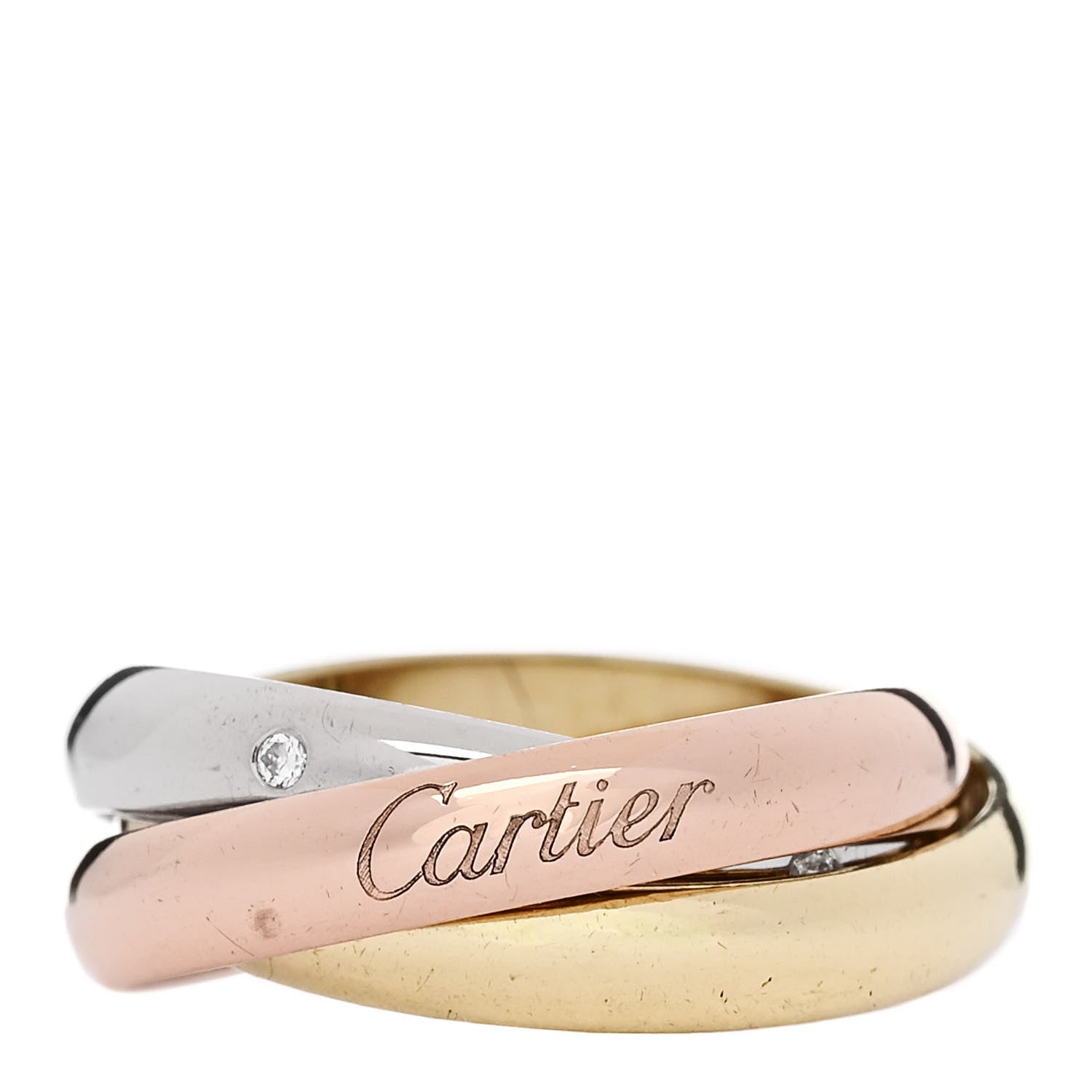 Cartier 18K Pink Yellow White Gold Diamond Trinity Ring 54 7 1 of 4