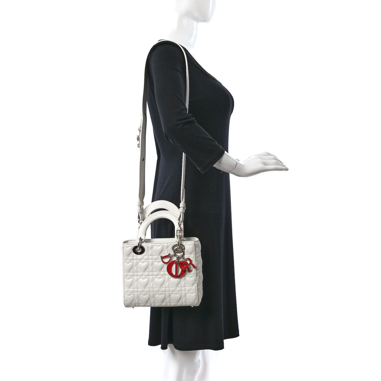 Christian Dior Lambskin Cannage Dioramour Heart Small Lady Dior White Red 2 of 16