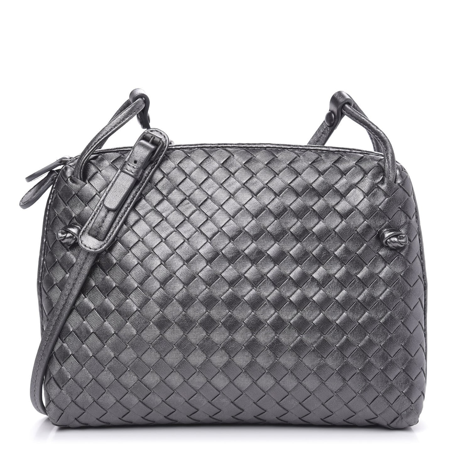 Metallic Nappa Intrecciato Nodini Crossbody Messenger Dark Grey