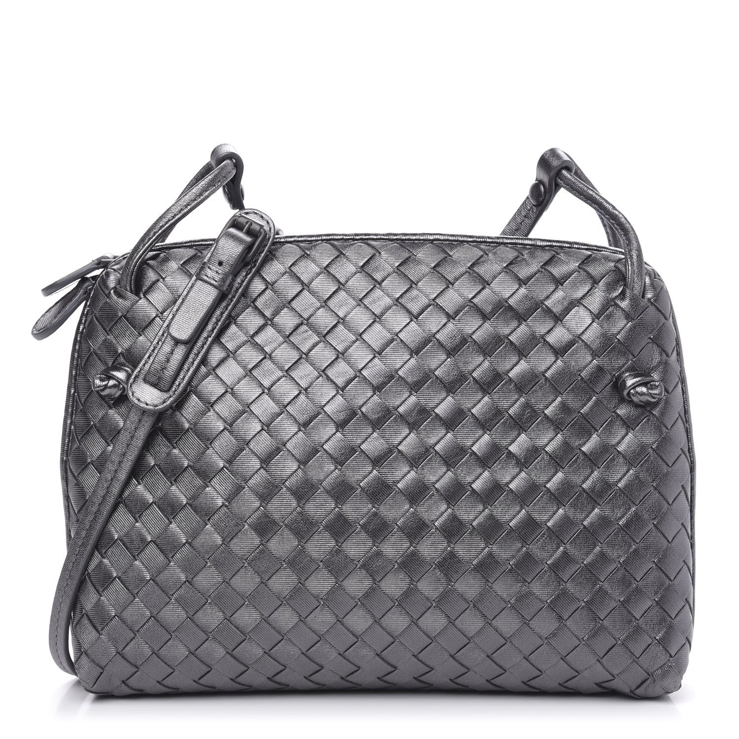 Bottega Veneta Metallic Nappa Intrecciato Nodini Crossbody Messenger Dark Grey 1 of 9
