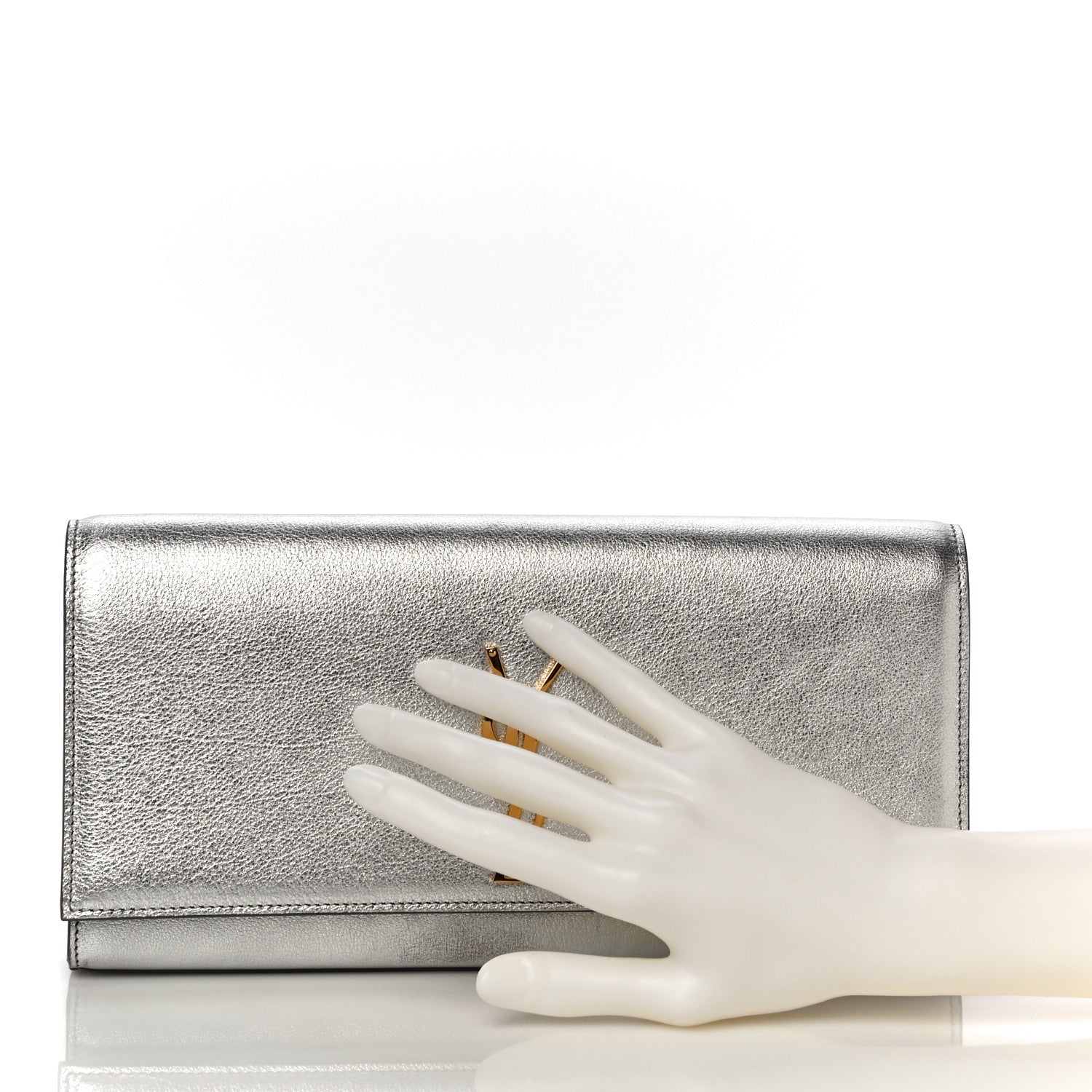 Saint Laurent Textured Metallic Calfskin Classic Monogram Cassandre Clutch Silver 2 of 17