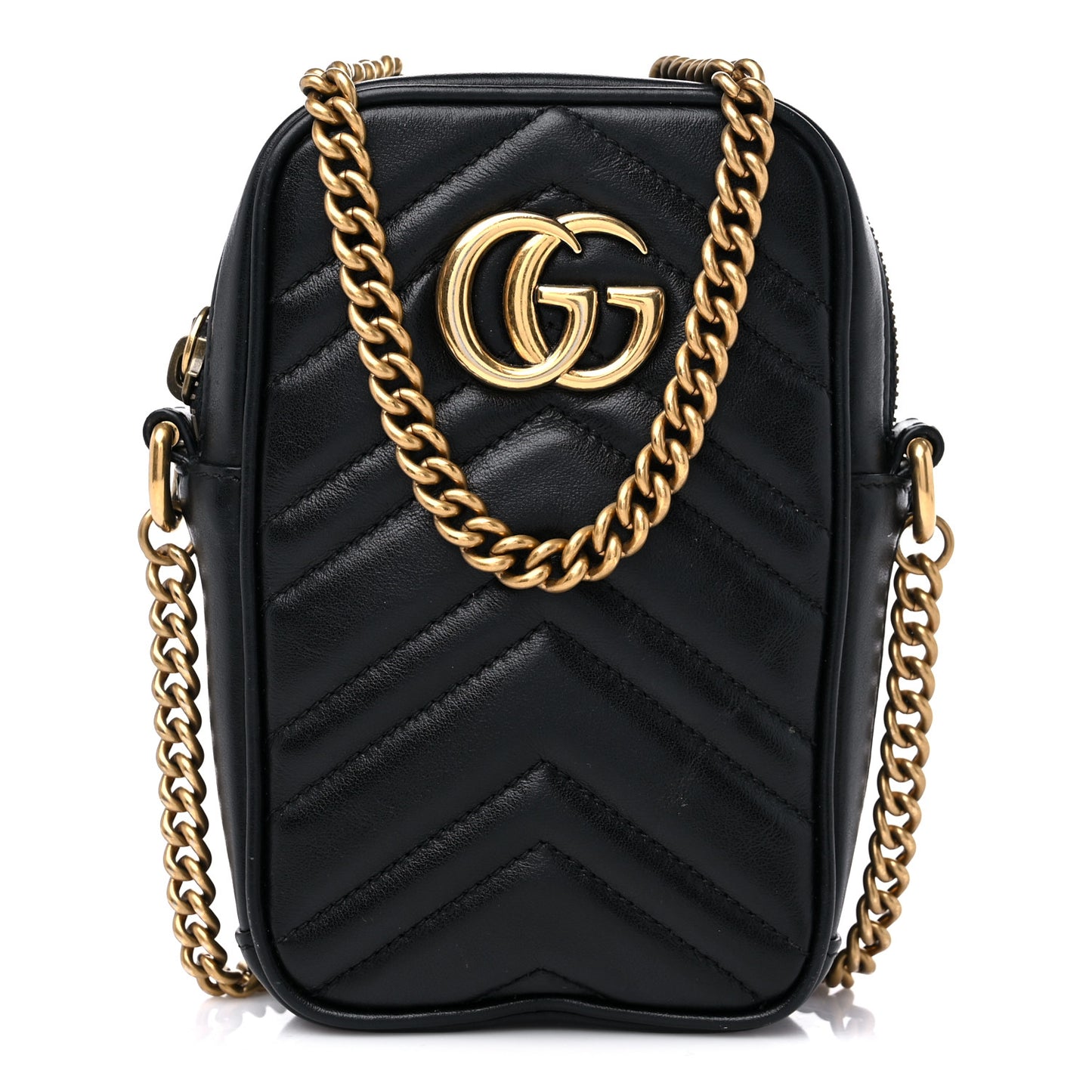 Calfskin Matelasse Mini GG Marmont Crossbody Bag Black