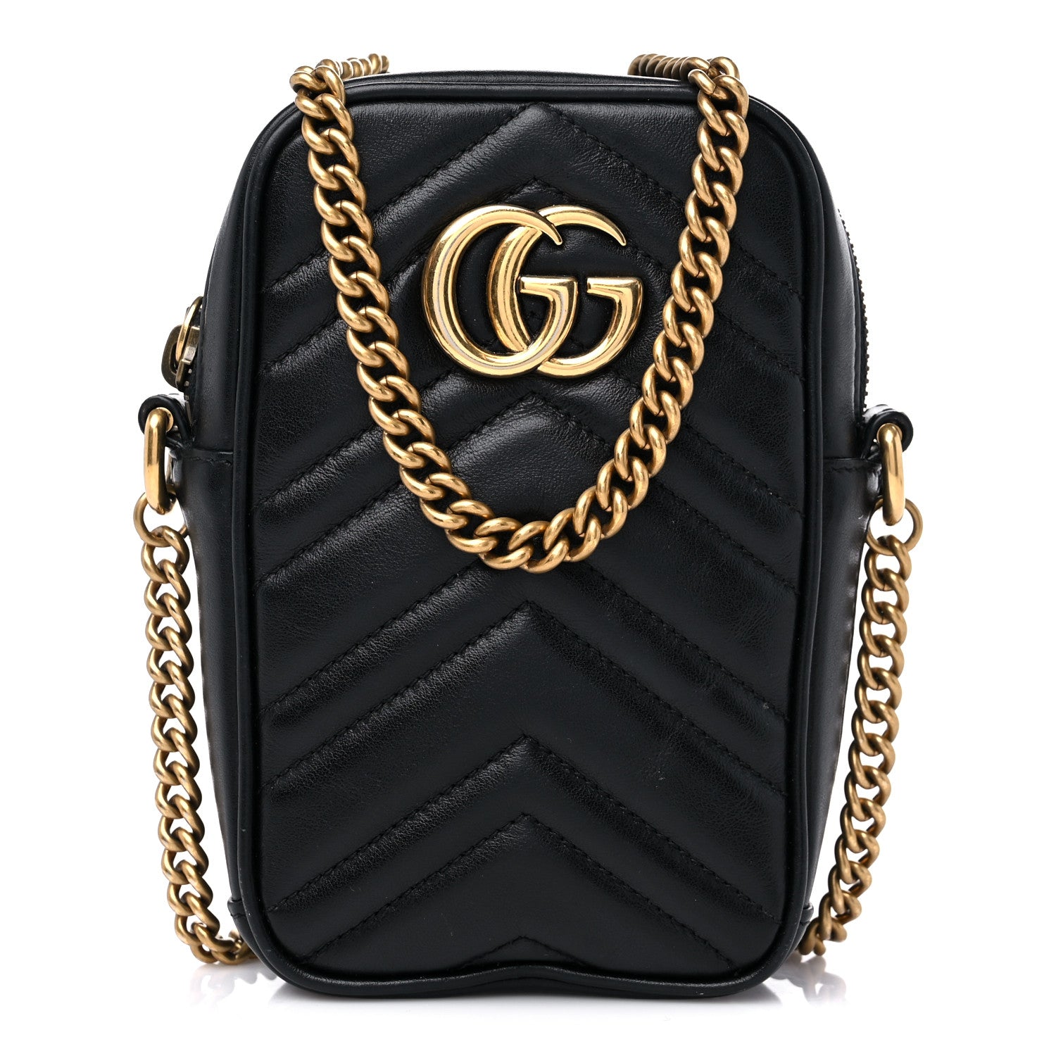 Gucci Calfskin Matelasse Mini GG Marmont Crossbody Bag Black 1 of 10