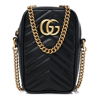 Gucci Calfskin Matelasse Mini GG Marmont Crossbody Bag Black 1 of 10