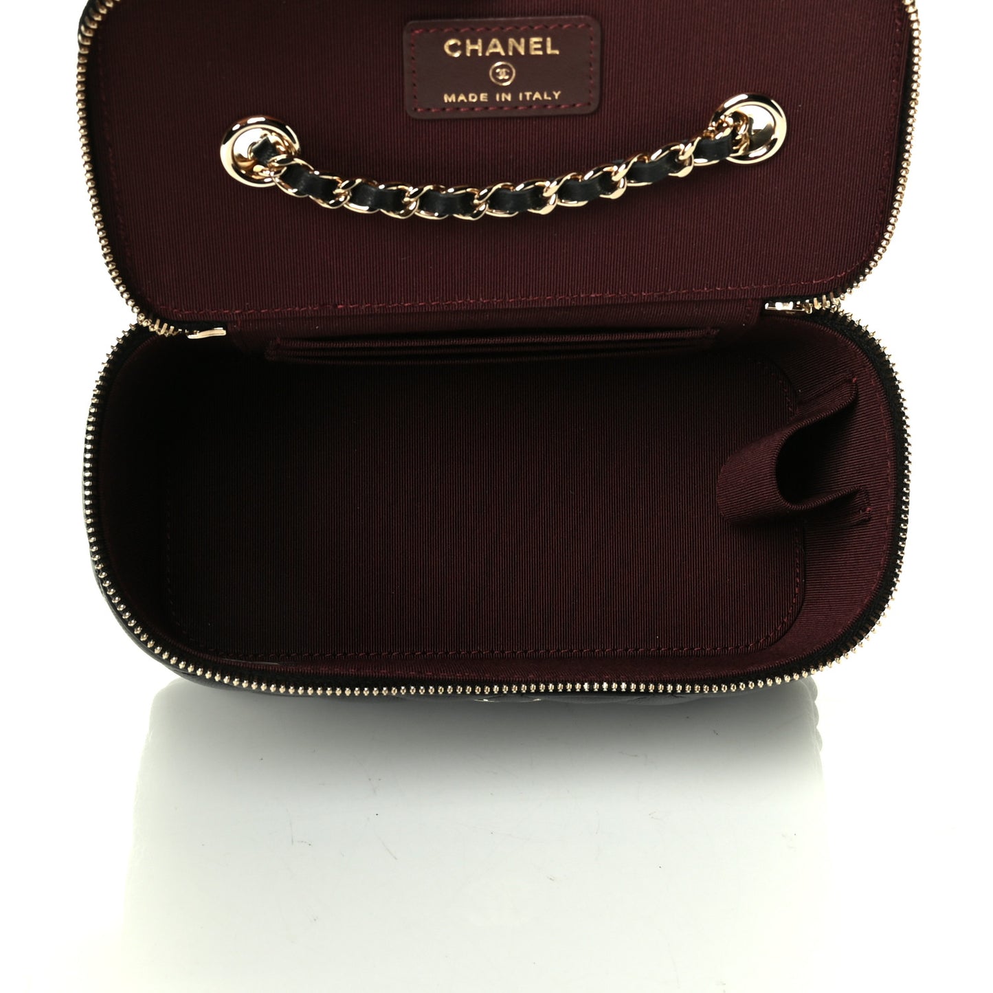 Lambskin Quilted Small Vanity Case With Chain Black