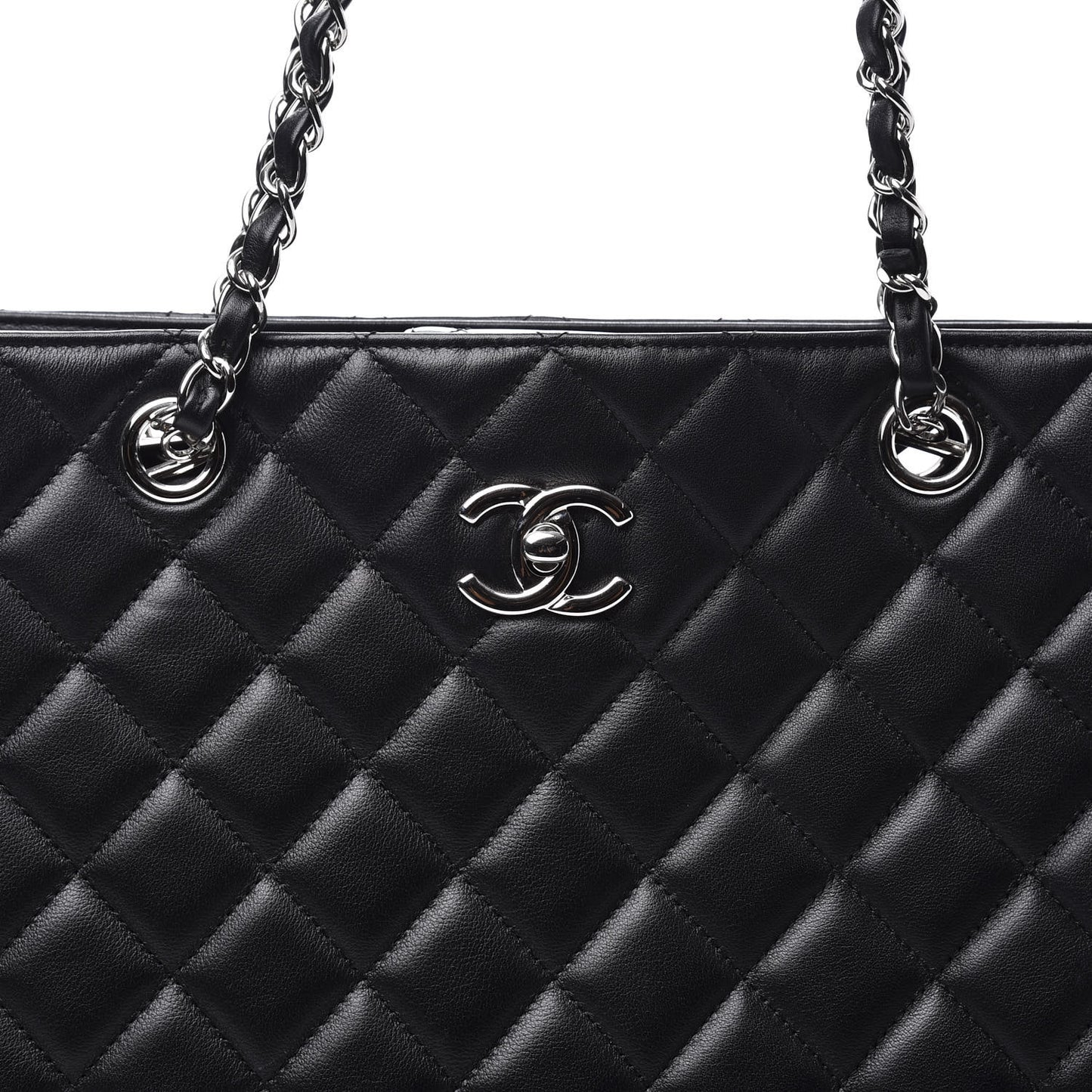 Calfskin Quilted Large Classic Shopping Tote Black