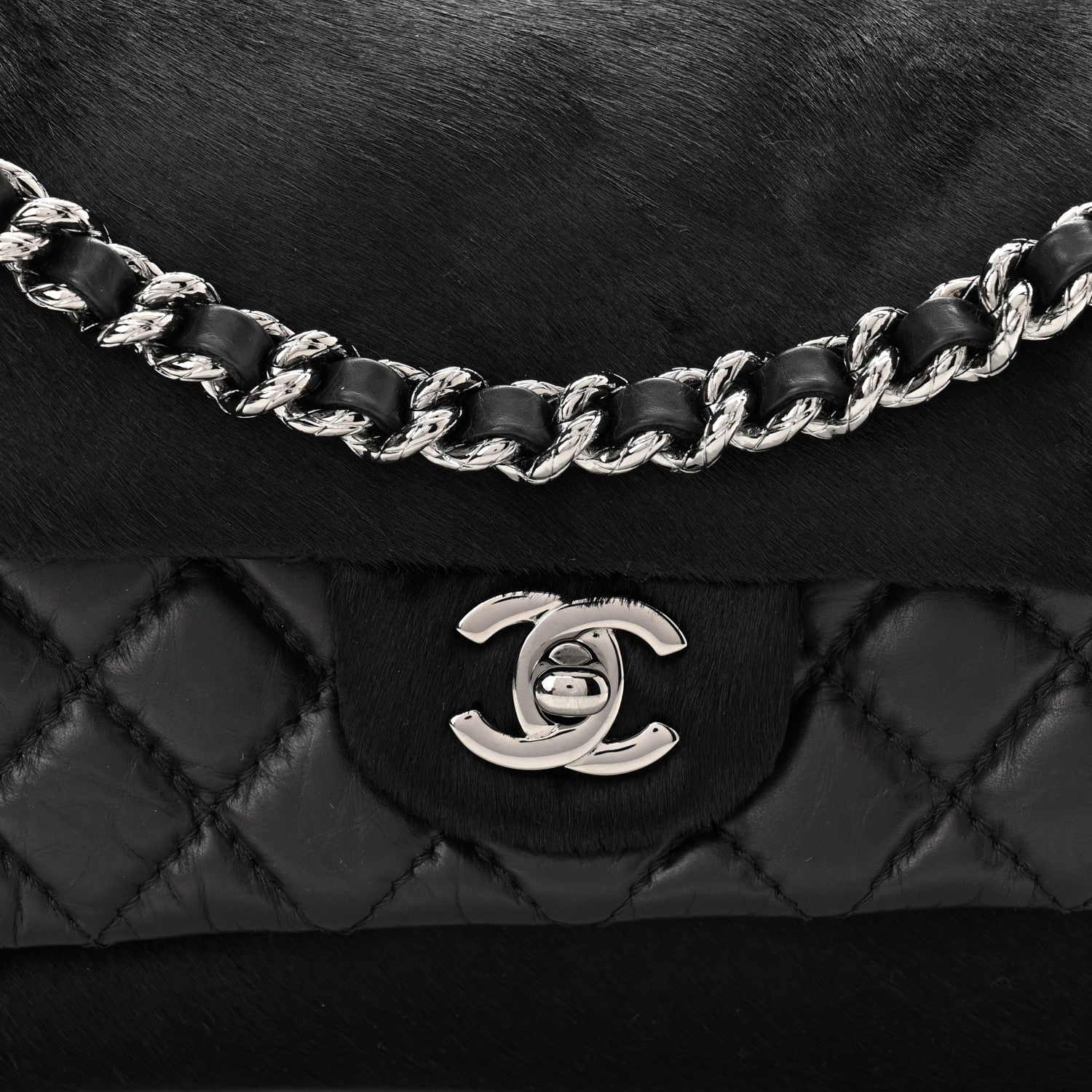 Chanel Aged Calfskin Miss Pony Fur Medium Flap Black 7 of 9