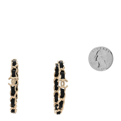 Chanel Lambskin CC Turnlock Chain Hoop Earrings Gold Black 2 of 4