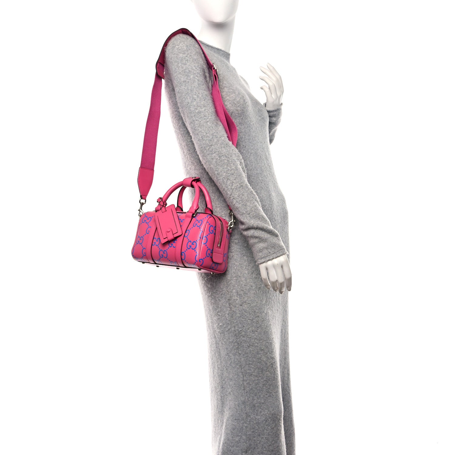 Gucci Calfskin GG Tennis Bi-Color Embossed Mini Duffle Bag Modern Fucsia Modern Blue 2 of 10