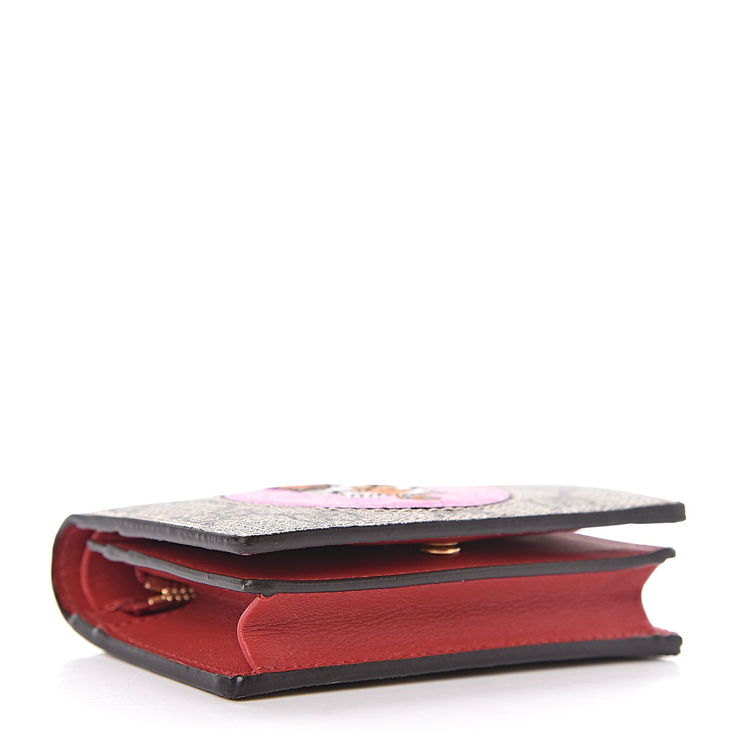 GG Supreme Monogram Bosco Patch Card Case Wallet Beige Malva Hibiscus Red