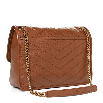 Saint Laurent Crinkled Calfskin Matelasse Monogram Medium Niki Chain Satchel Caramel 2 of 10