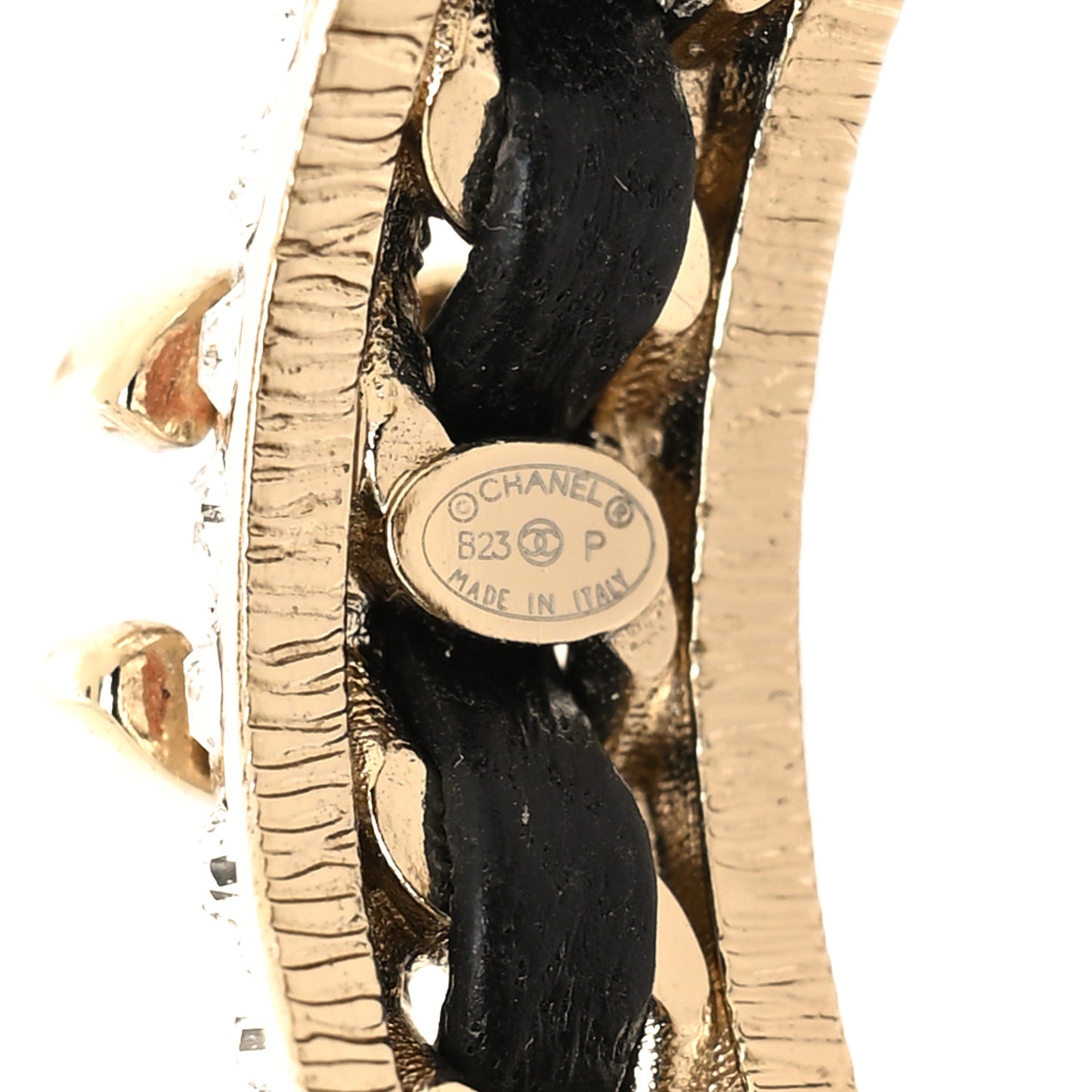 Crystal Lambskin CC Chain Hoop Earrings Gold Black