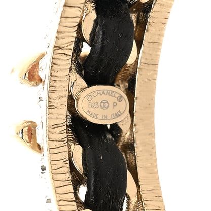 Chanel Crystal Lambskin CC Chain Hoop Earrings Gold Black 4 of 5