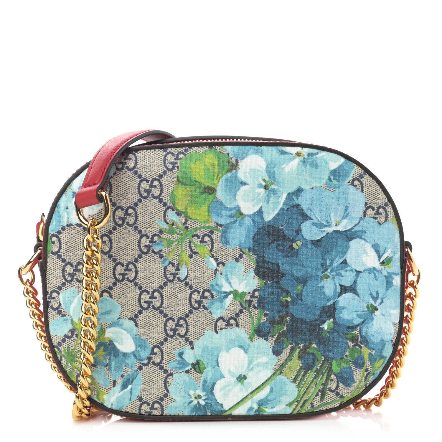 Gucci GG Supreme Monogram Blooms Mini Chain Shoulder Bag Beige Blue Navy Hibiscus Red 1 of 10