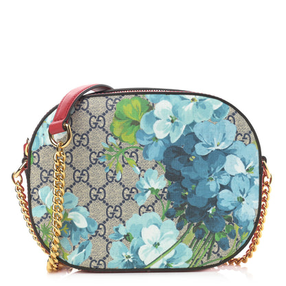 Gucci GG Supreme Monogram Blooms Mini Chain Shoulder Bag Beige Blue Navy Hibiscus Red 1 of 10