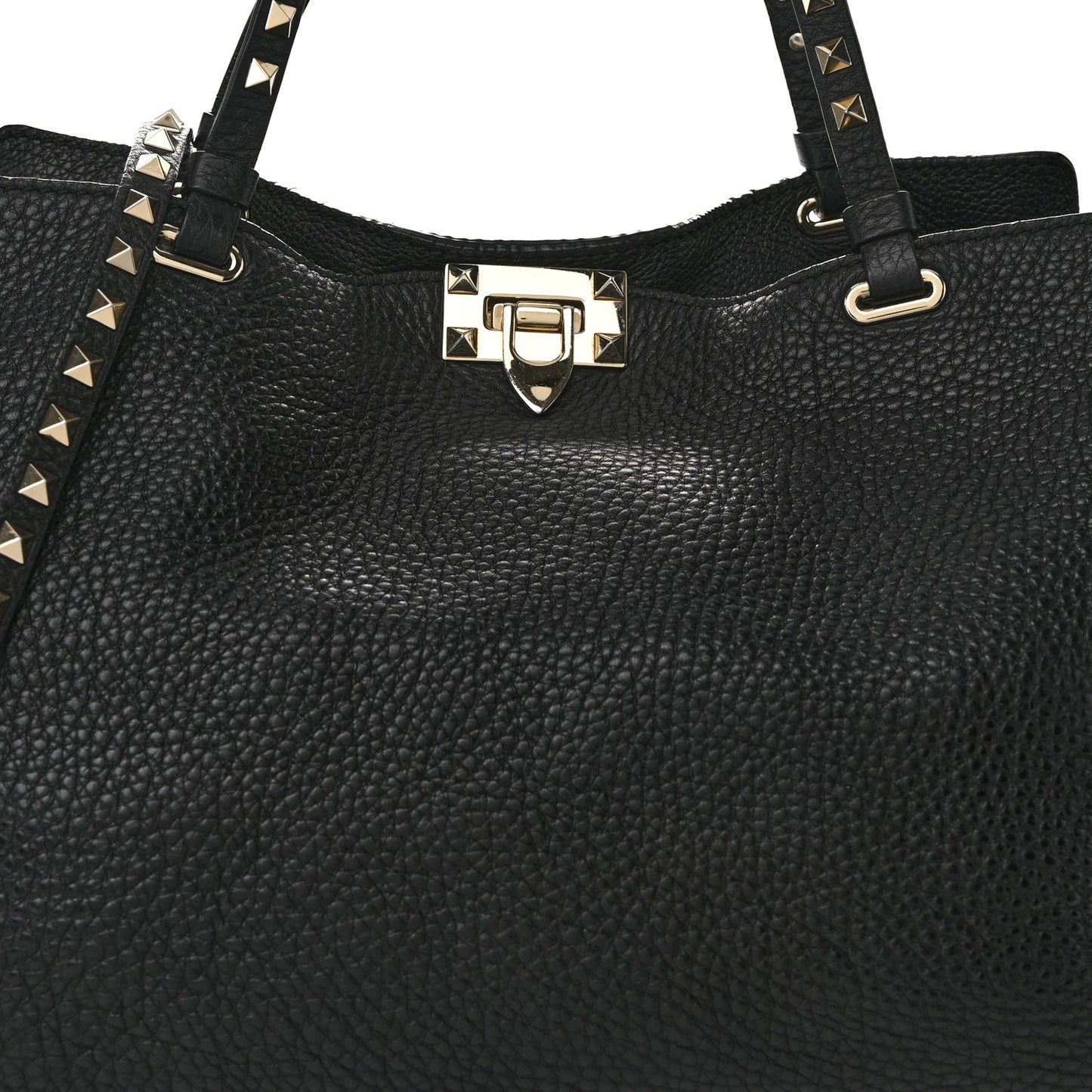 Pebbled Calfskin Medium Rockstud Tote Black