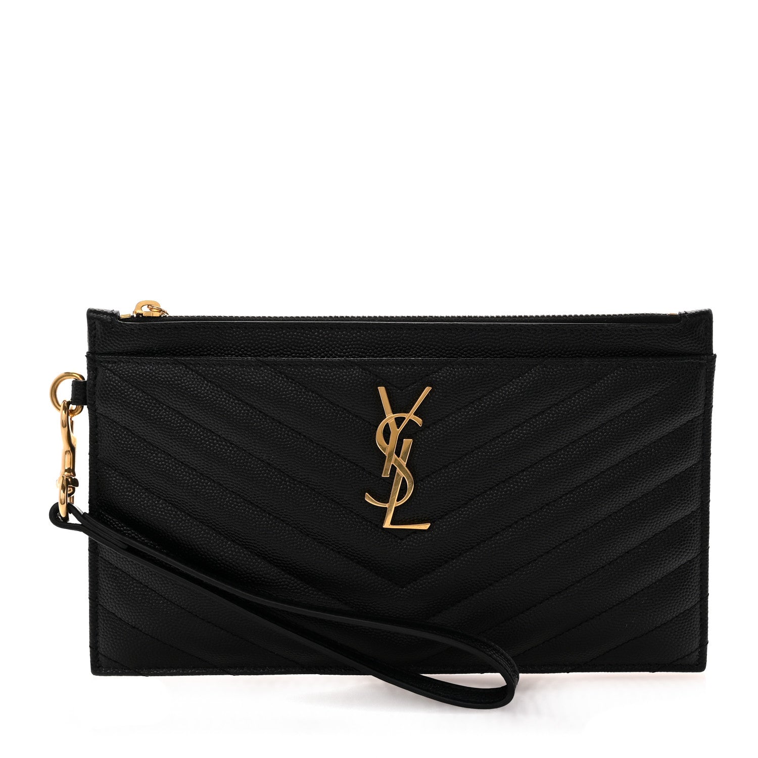 Saint Laurent Grain De Poudre Chevron Monogram Large Bill Pouch Black 1 of 7
