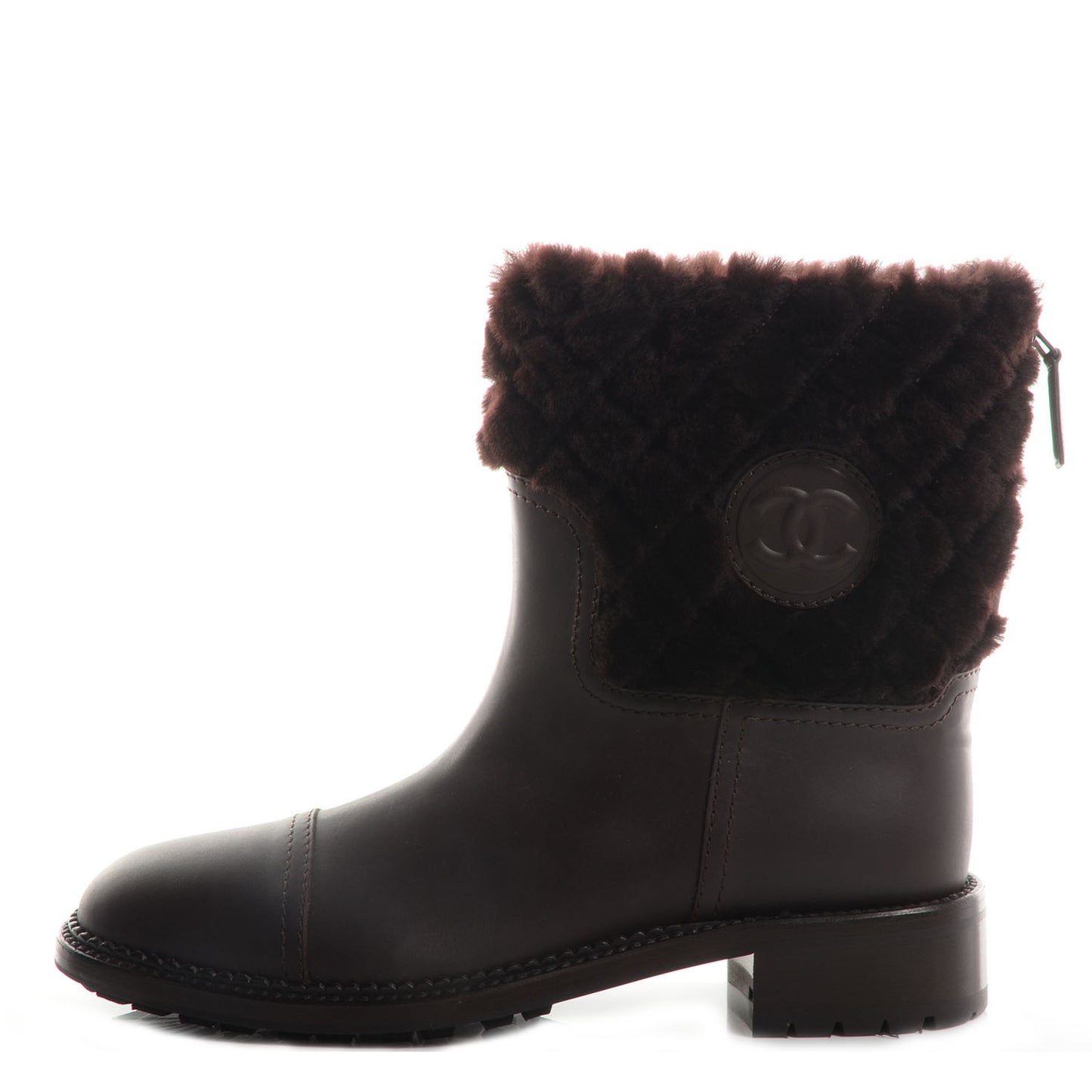 Quilted Shearling Low Boots Dark Brown 39