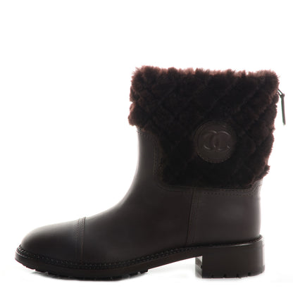 Chanel Quilted Shearling Low Boots Dark Brown 39 1 of 7