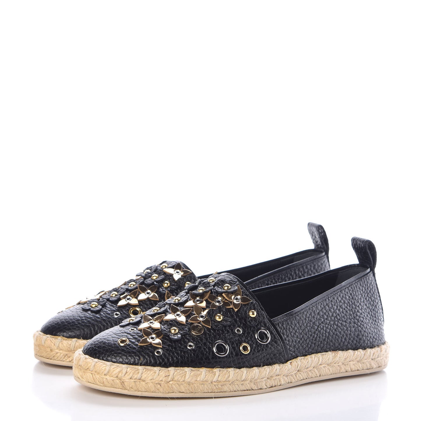 Calfskin Tropical Bloom Espadrille Flats 36 Black