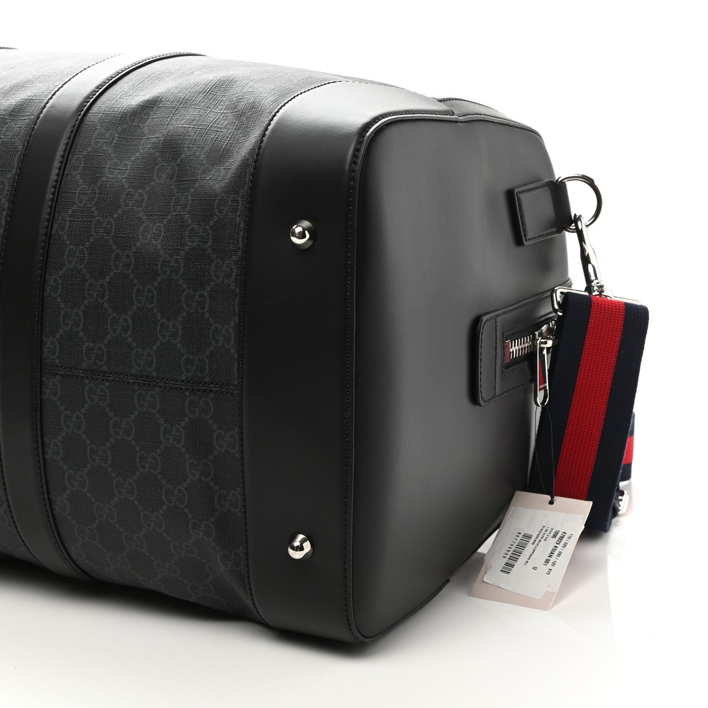 Soft GG Supreme Monogram Appia Calfskin Web Large Carry On Duffle Bag Black Grey