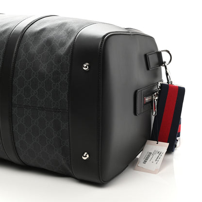 Gucci Soft GG Supreme Monogram Appia Calfskin Web Large Carry On Duffle Bag Black Grey 10 of 11