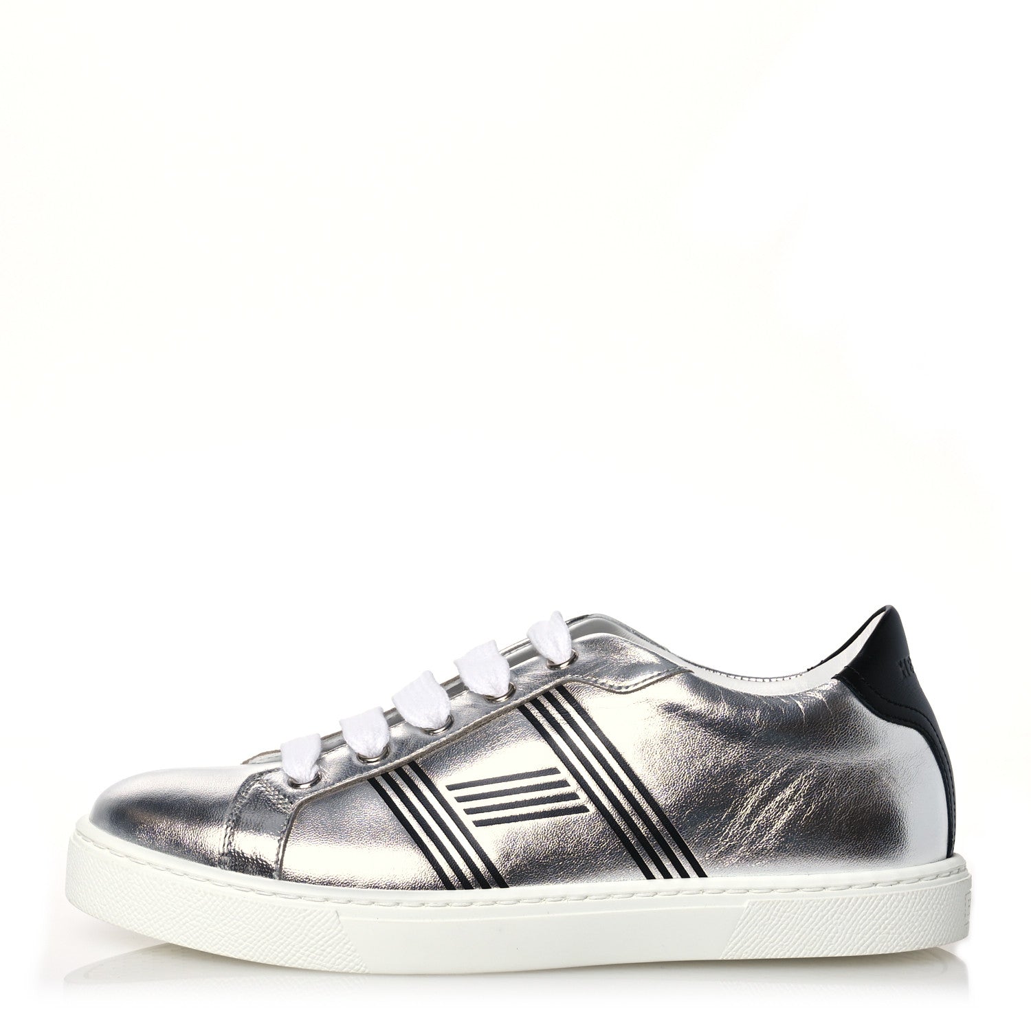 Hermes Metallic Nappa Calfskin Womens Avantage Sneakers 36 Gris Argente Black 1 of 9