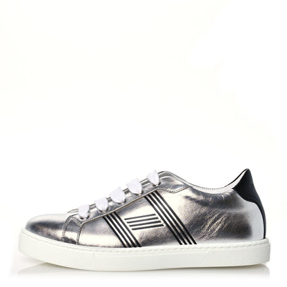 Hermes Metallic Nappa Calfskin Womens Avantage Sneakers 36 Gris Argente Black 1 of 9