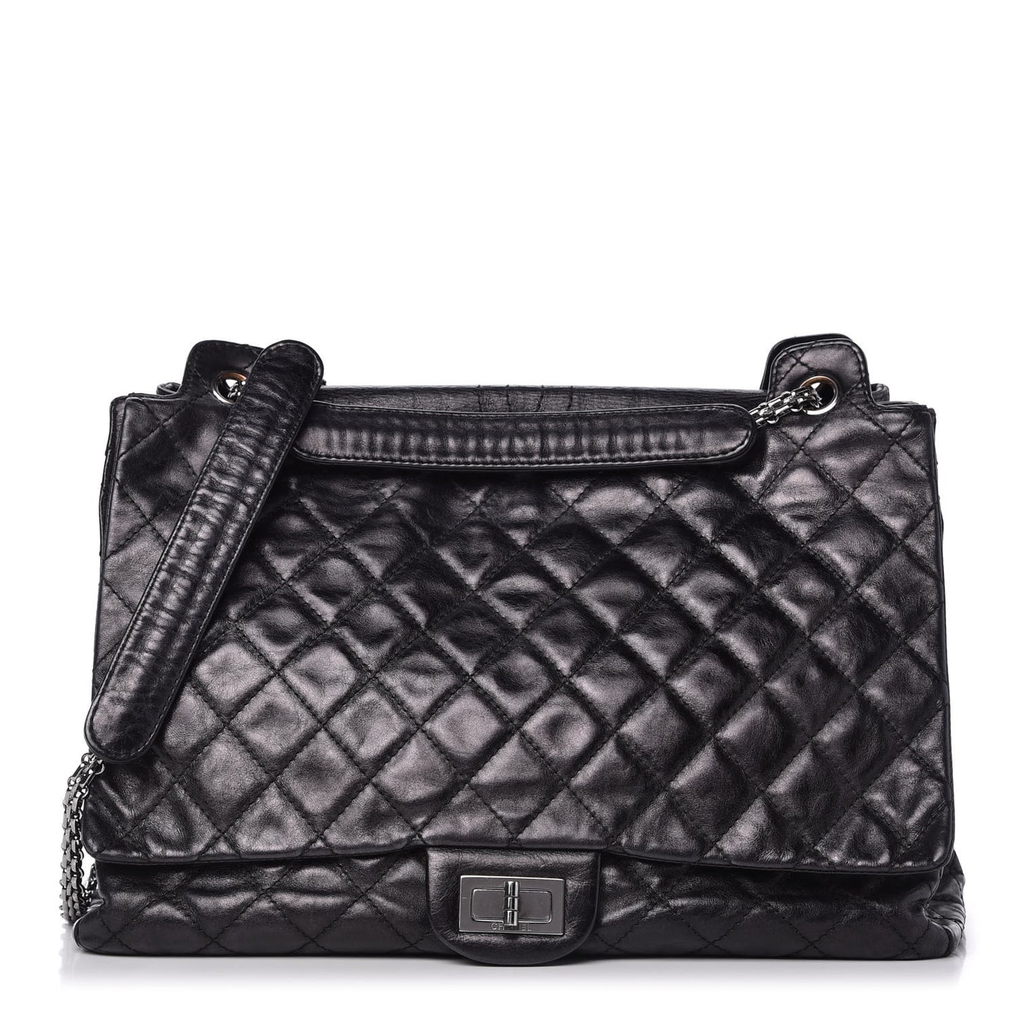 Metallic Calfskin Quilted XL Accordion Reissue Flap Black