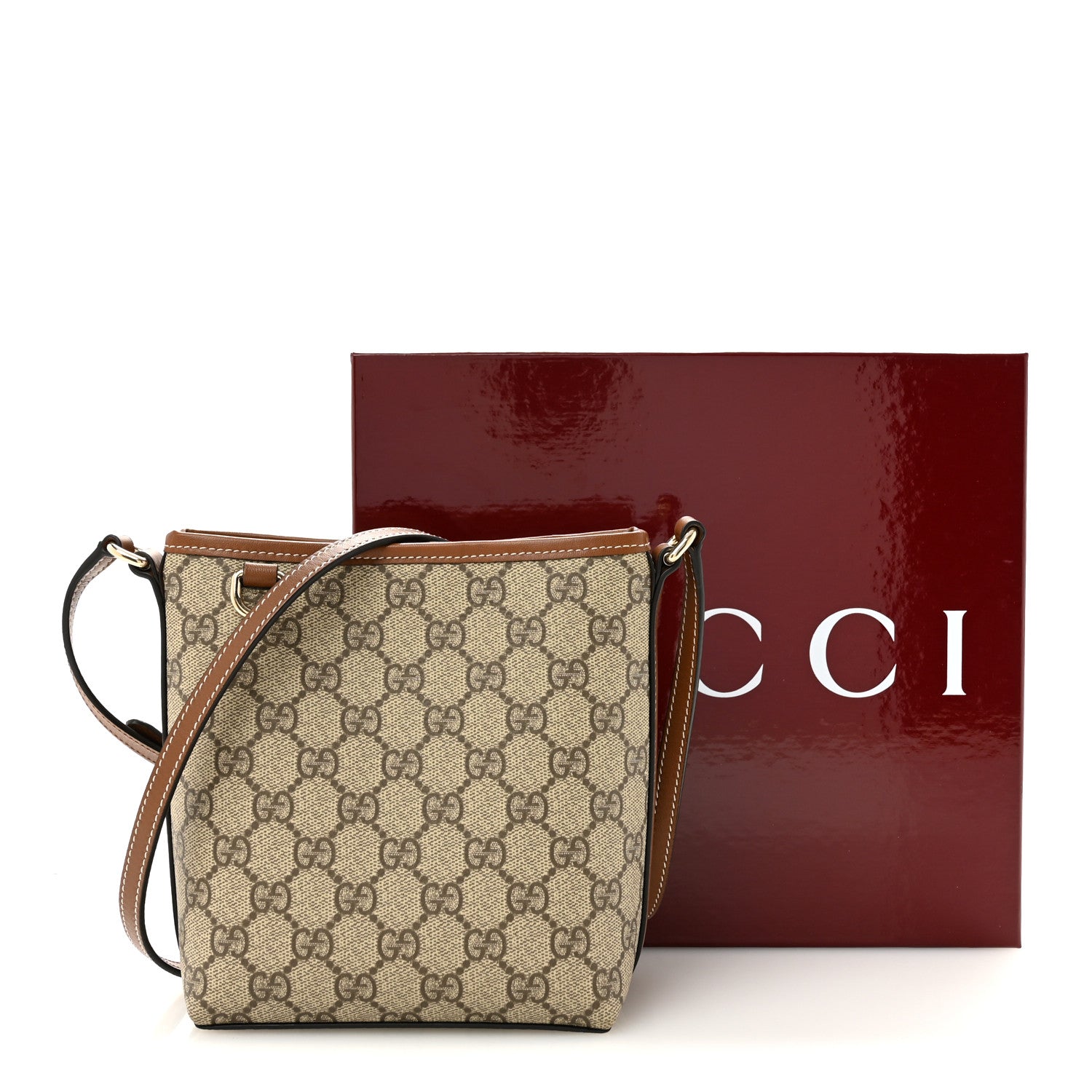 Gucci GG Supreme Monogram Emblem Nano Bucket Bag  Beige Dark Brown 11 of 11