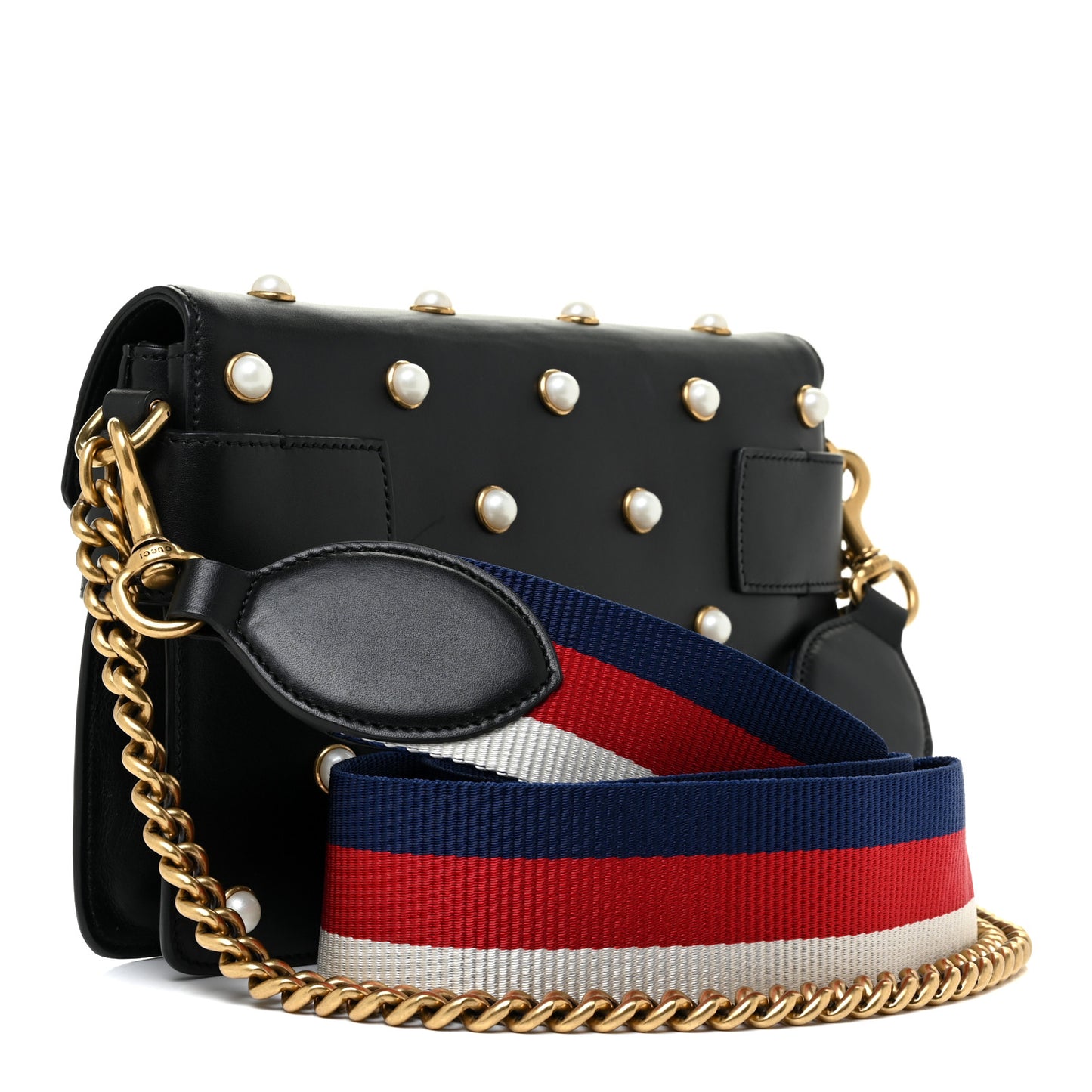 Nappa Pearl Studded Mini Queen Margaret Broadway Shoulder Bag Black