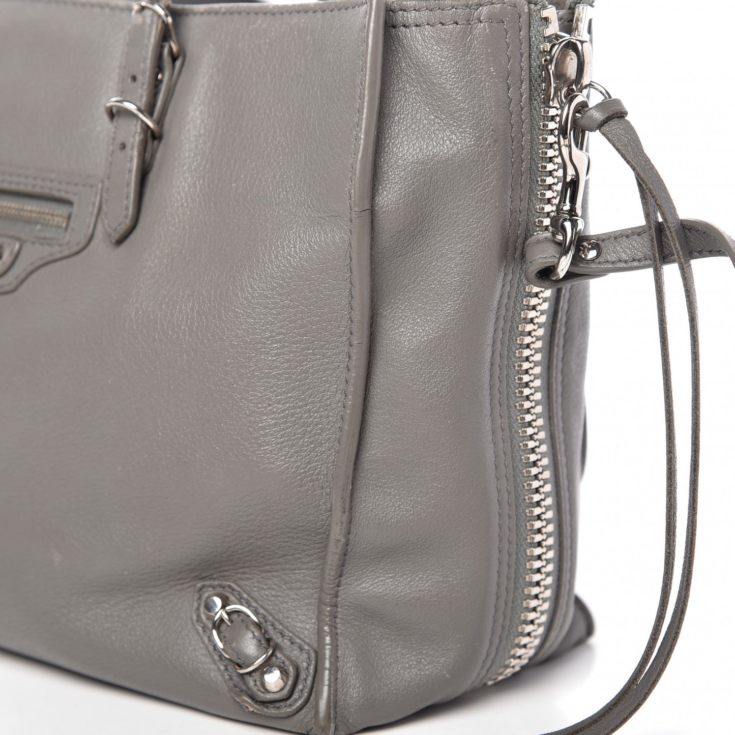 Veau Papier A6 Zip Around Tote Gris Acier