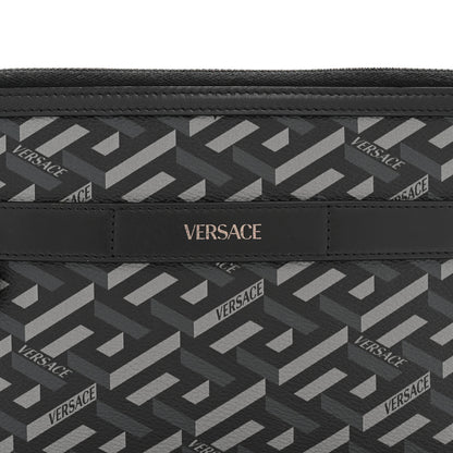 Versace Coated Canvas La Greca Signature  Black Gray 7 of 14