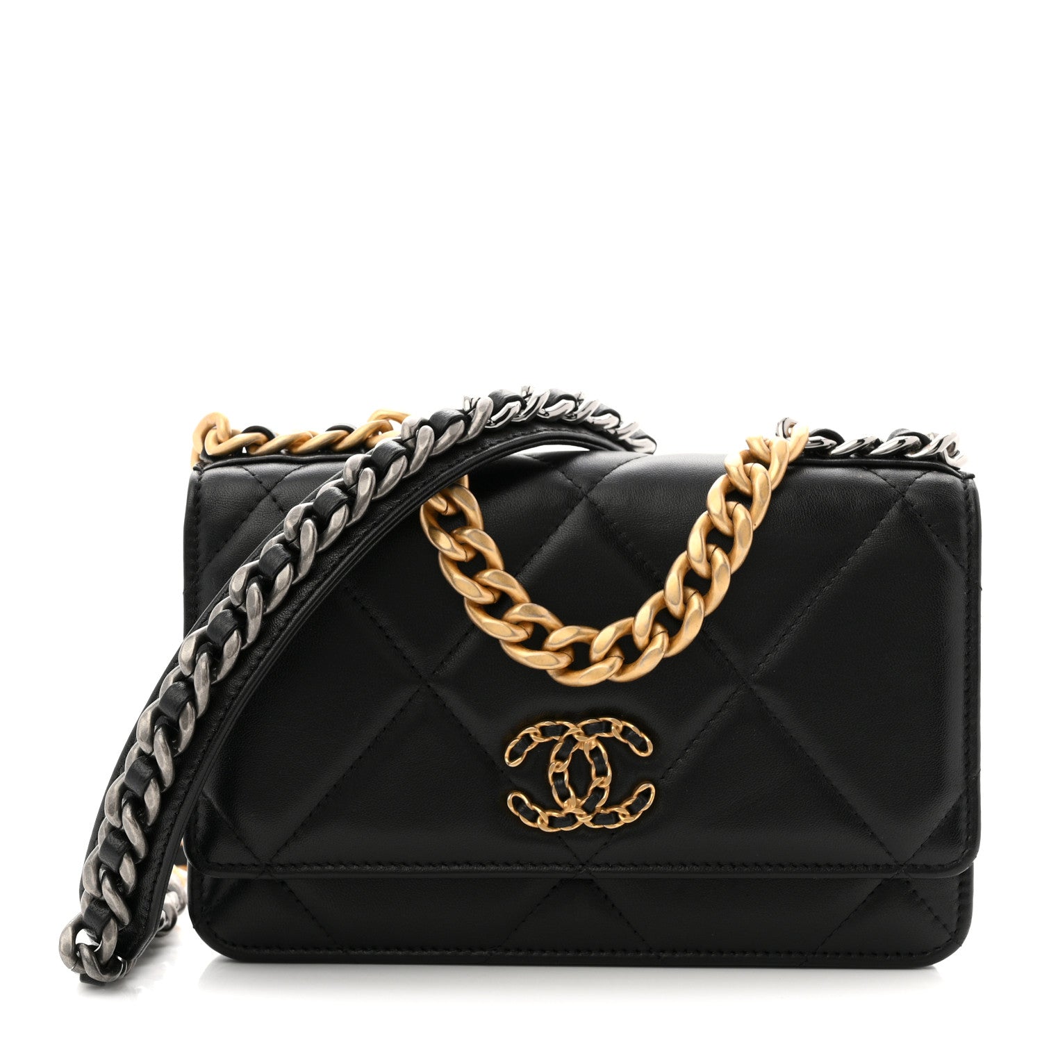 Chanel Lambskin Quilted Chanel 19 Wallet On Chain WOC Black 2 of 29