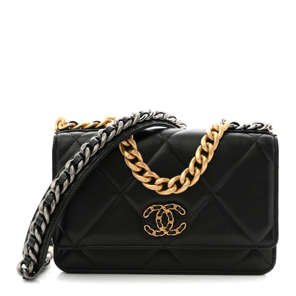 Chanel Lambskin Quilted Chanel 19 Wallet On Chain WOC Black 2 of 29
