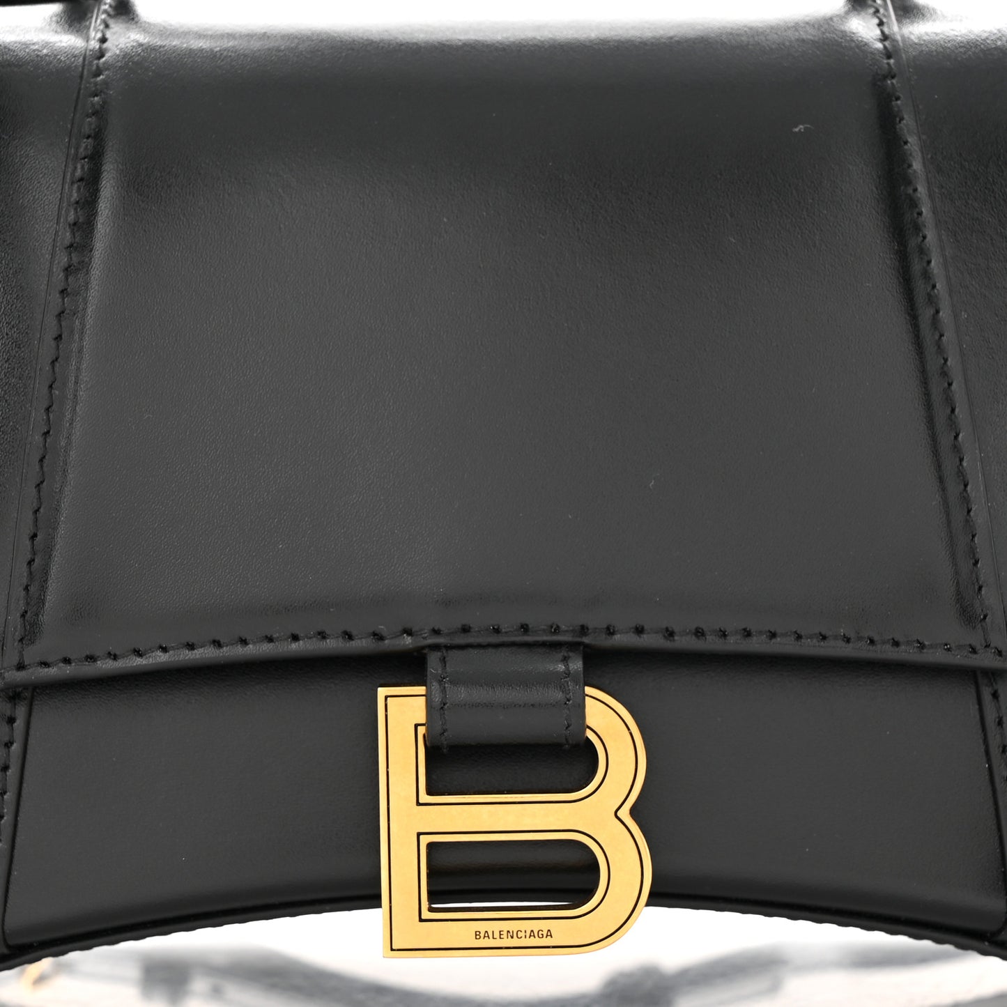 Shiny Box Calfskin Small Hourglass Top Handle Bag Black