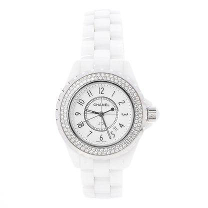 Chanel Stainless Steel Ceramic Diamond Pave Bezel 33mm J12 Quartz Watch White 1 of 6