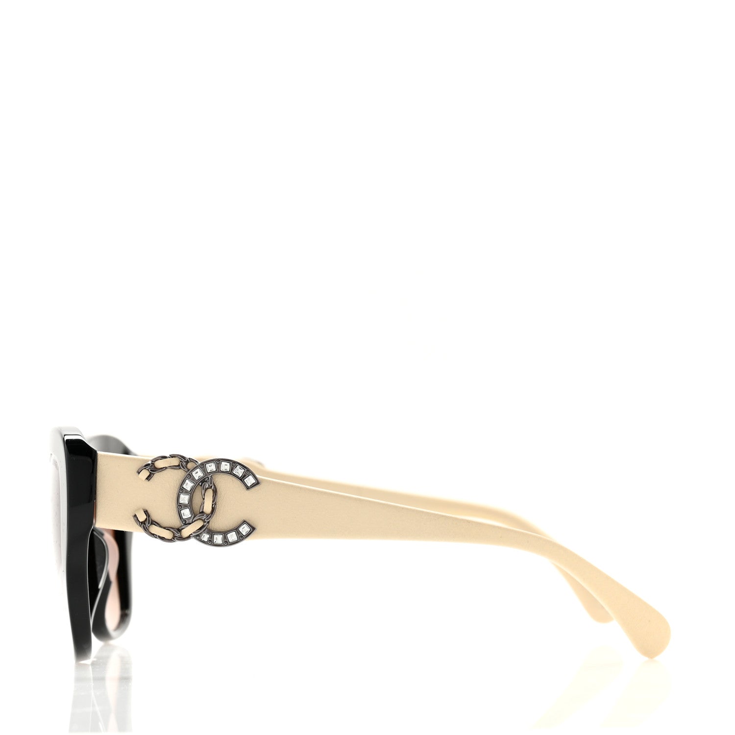 Chanel Acetate Lambskin Crystal Baguette Chain CC Sunglasses 5457-Q-A Black Beige 3 of 9