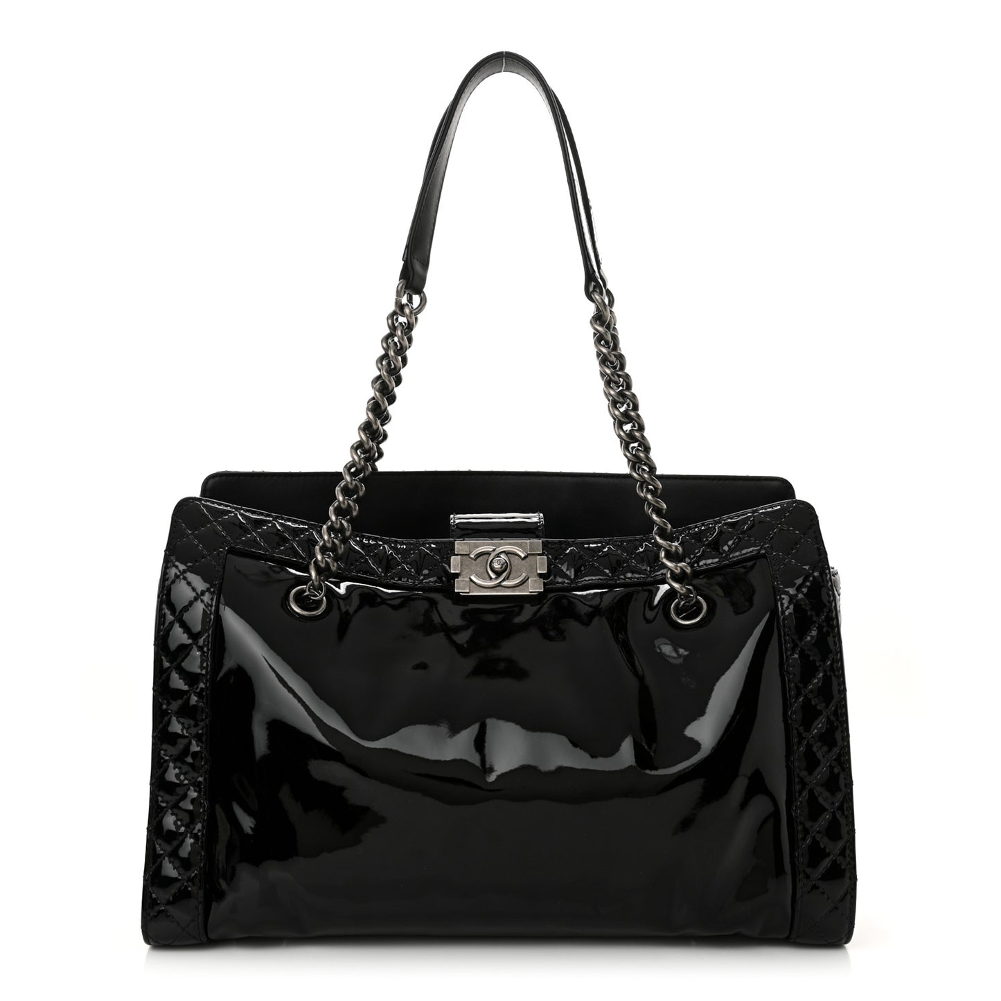 Patent Quilted Reverso Boy Tote Black