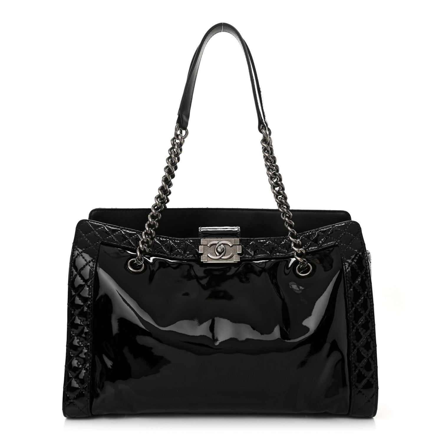 Chanel Patent Quilted Reverso Boy Tote Black 1 of 10
