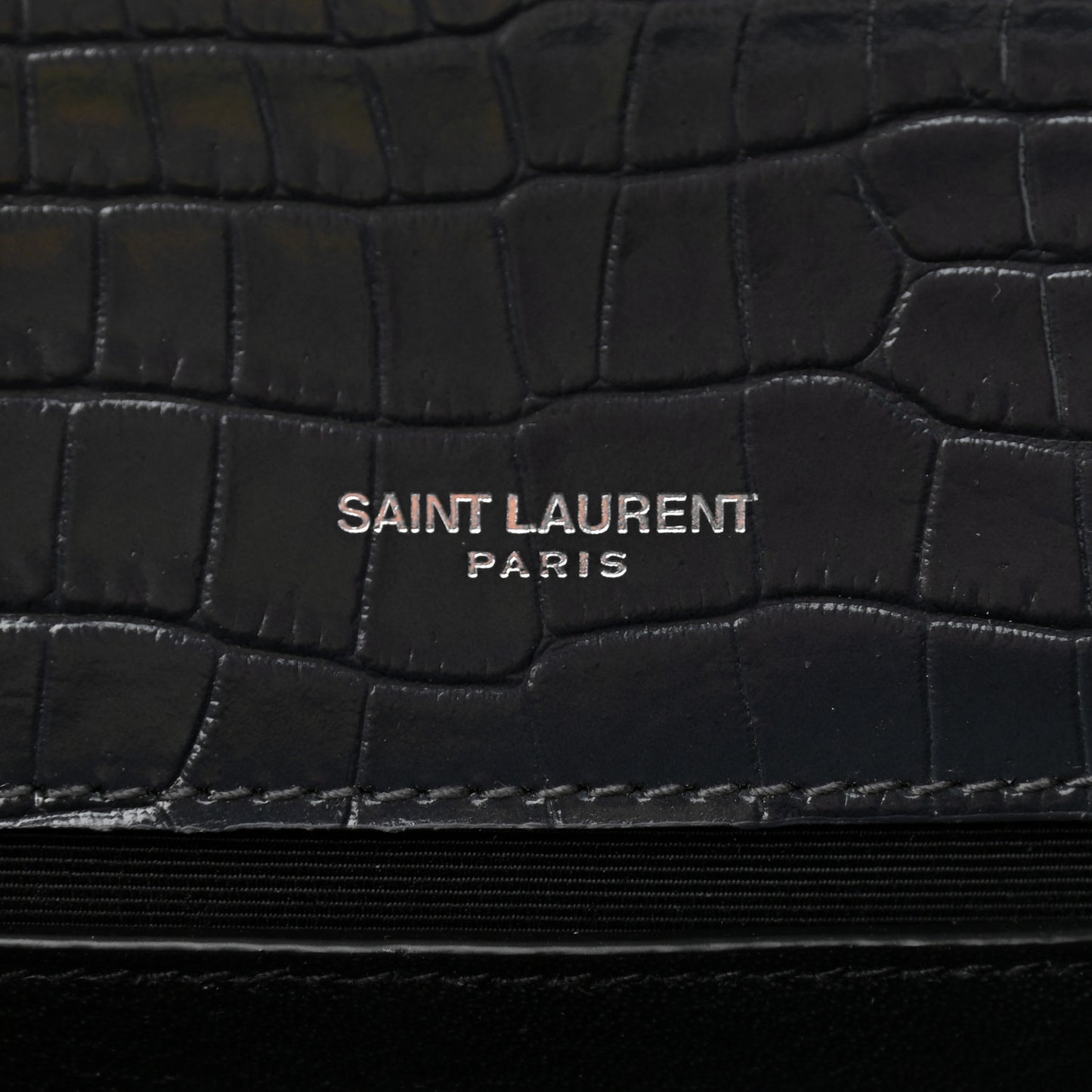 Calfskin Crocodile Embossed Small Classic Monogram Kate Tassel Satchel Smog