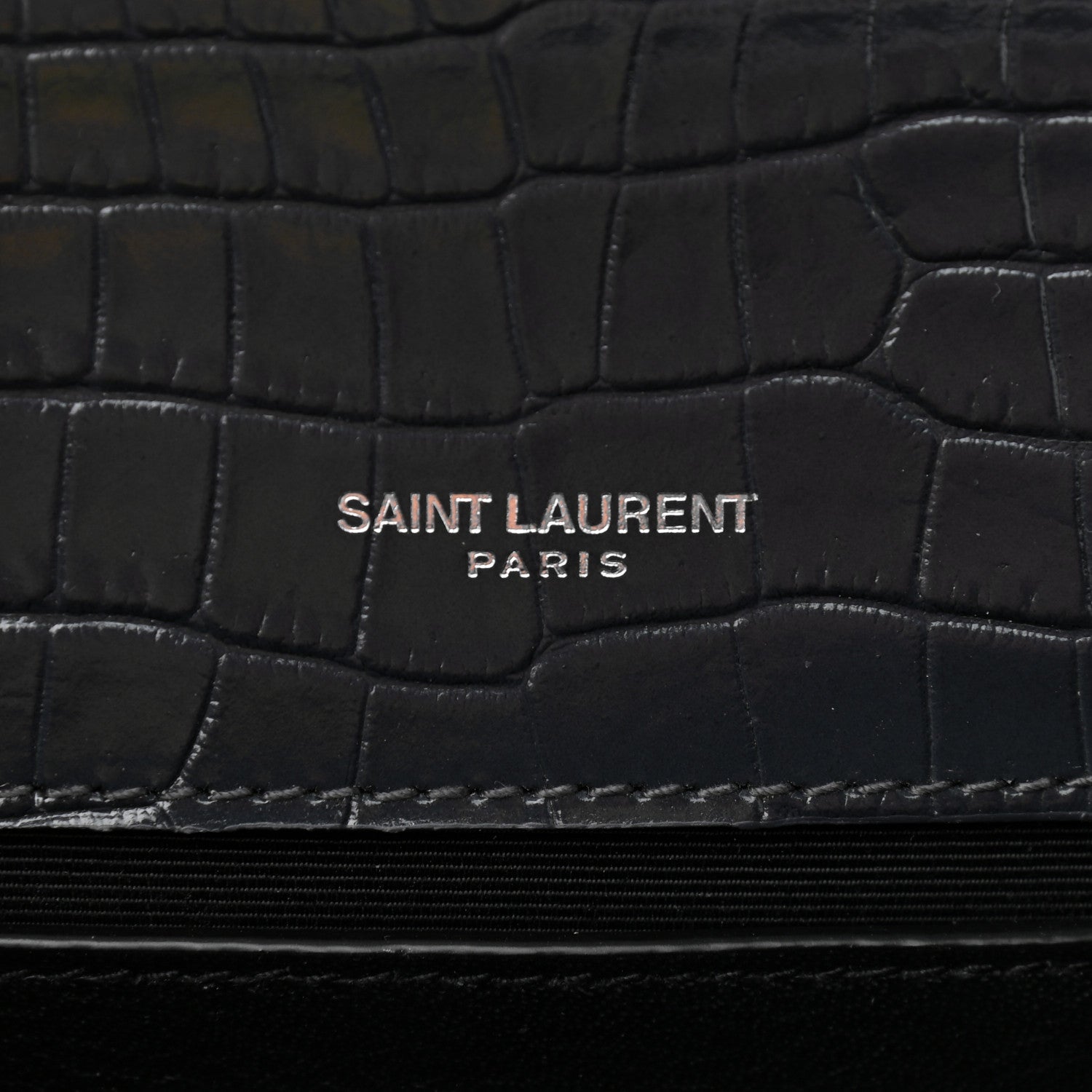 Saint Laurent Calfskin Crocodile Embossed Small Classic Monogram Kate Tassel Satchel Smog 7 of 10